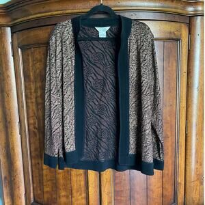 Exclusively Misook Metallic Bronze Rose Motif Open Cardigan Medium